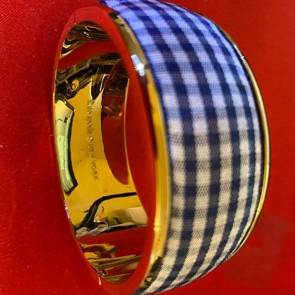 Kate Spade Blue And White Plaid Priint Hinged Bangle Bracelet - Picture 5 of 5